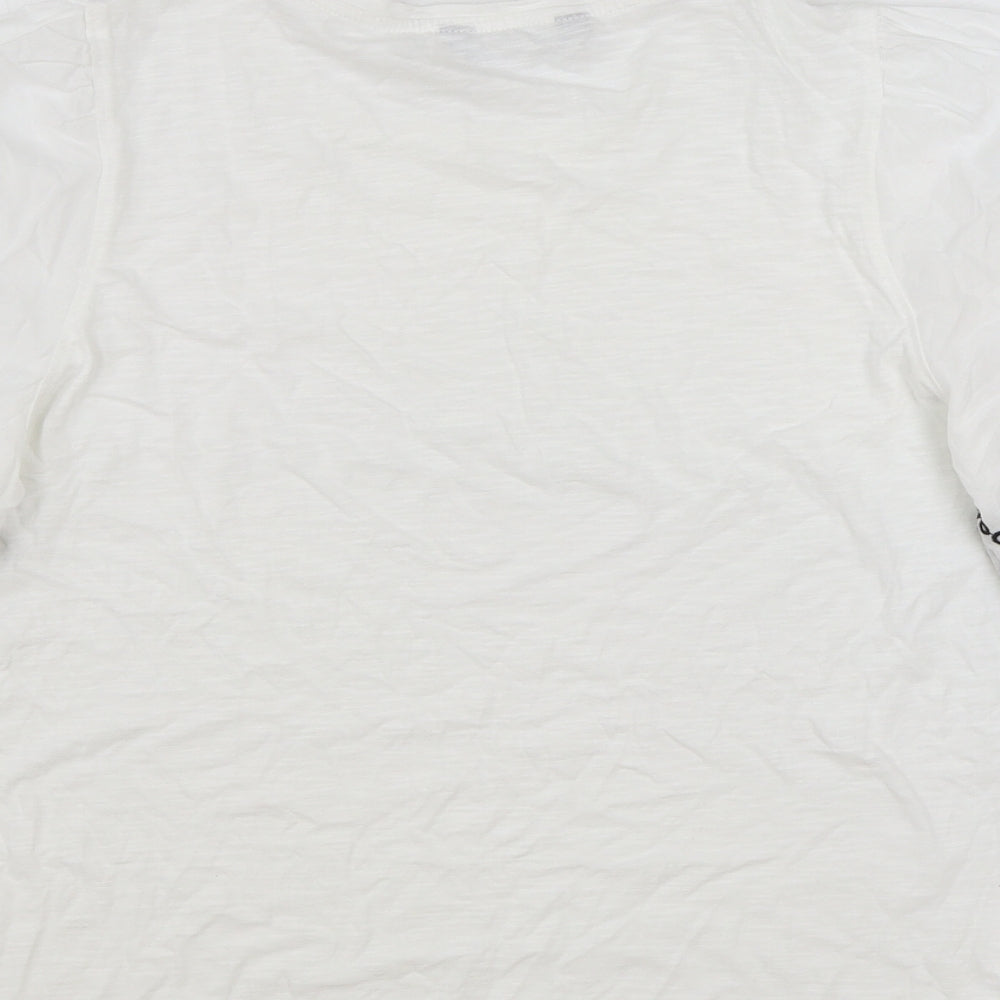 Marks and Spencer Womens White Geometric 100% Cotton Basic T-Shirt Size 12 Round Neck