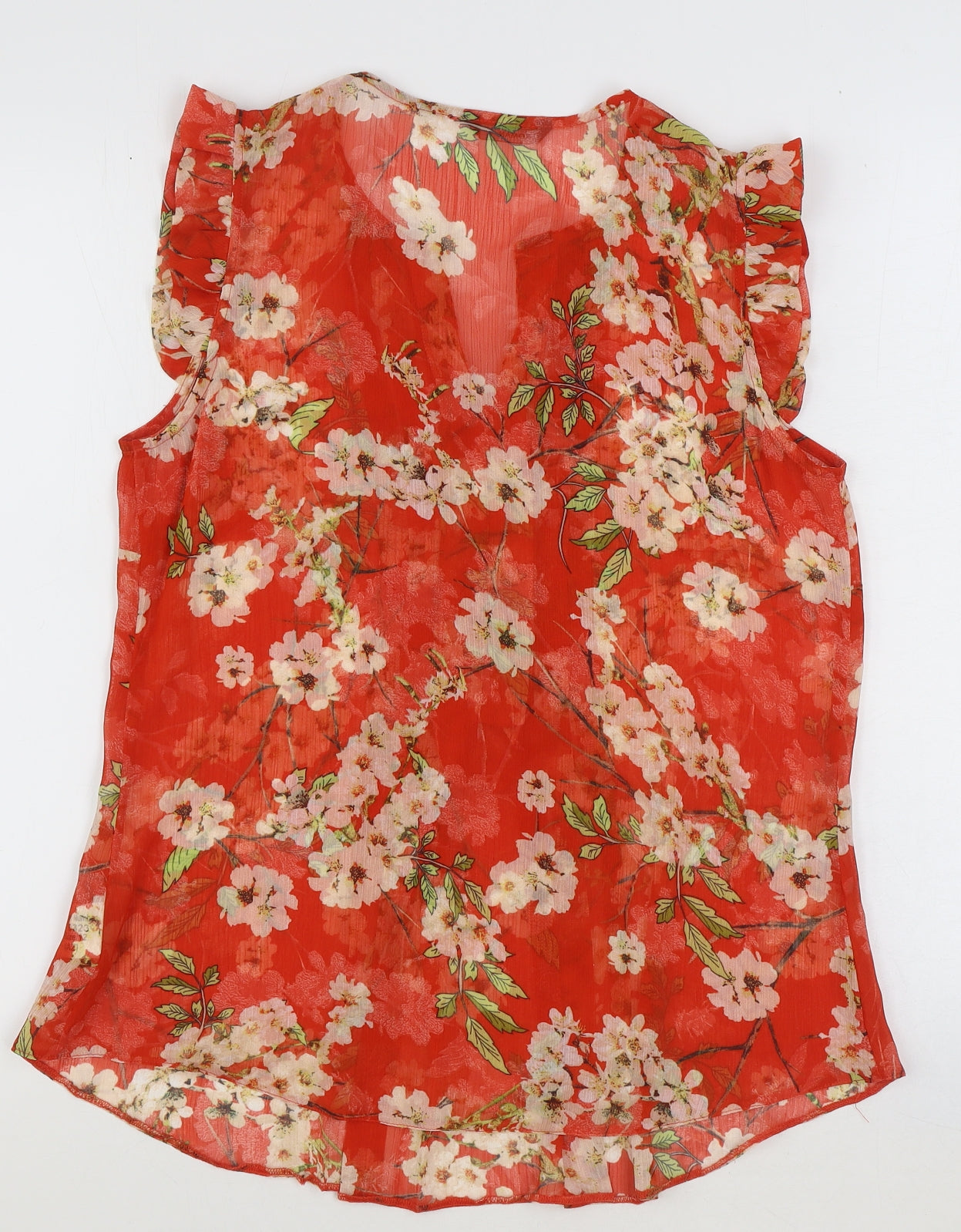 Roman Womens Red Floral Polyester Basic Blouse Size 12 V-Neck