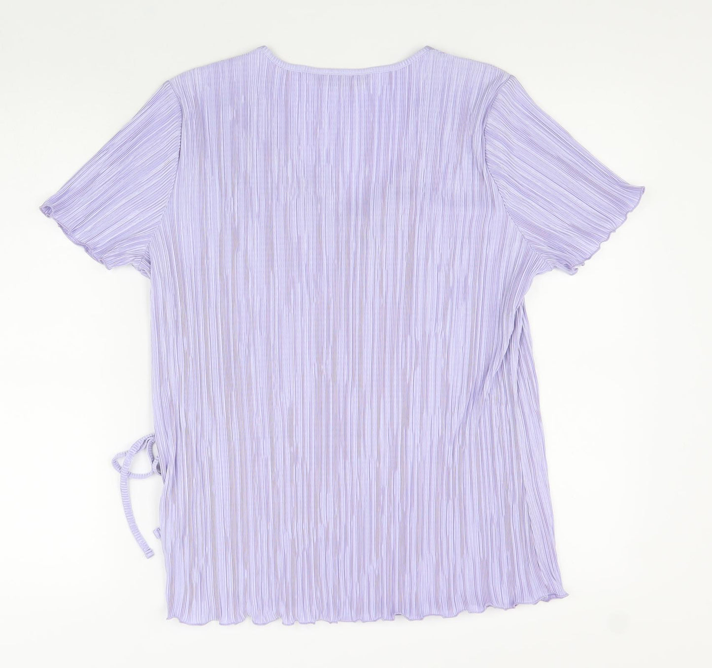 BM Womens Purple Polyester Wrap T-Shirt Size M V-Neck - Faux Wrap Plisse Lace Detail