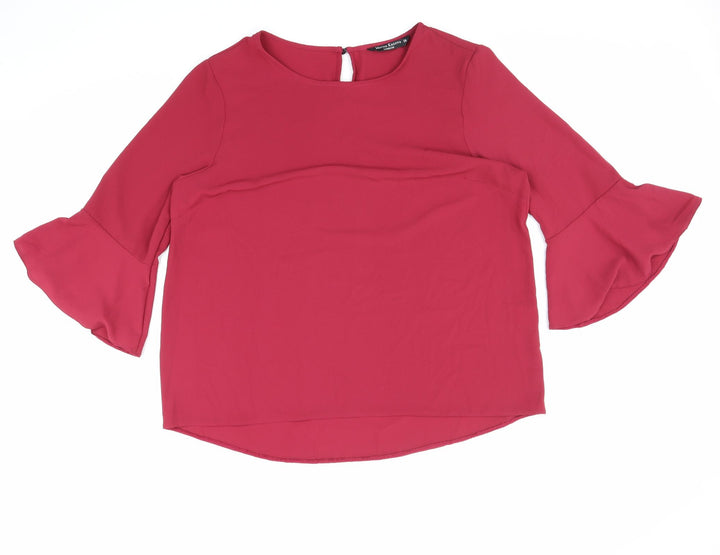 Marina Kaneva Womens Red Polyester Basic Blouse Size 18 Round Neck - Flute Hem