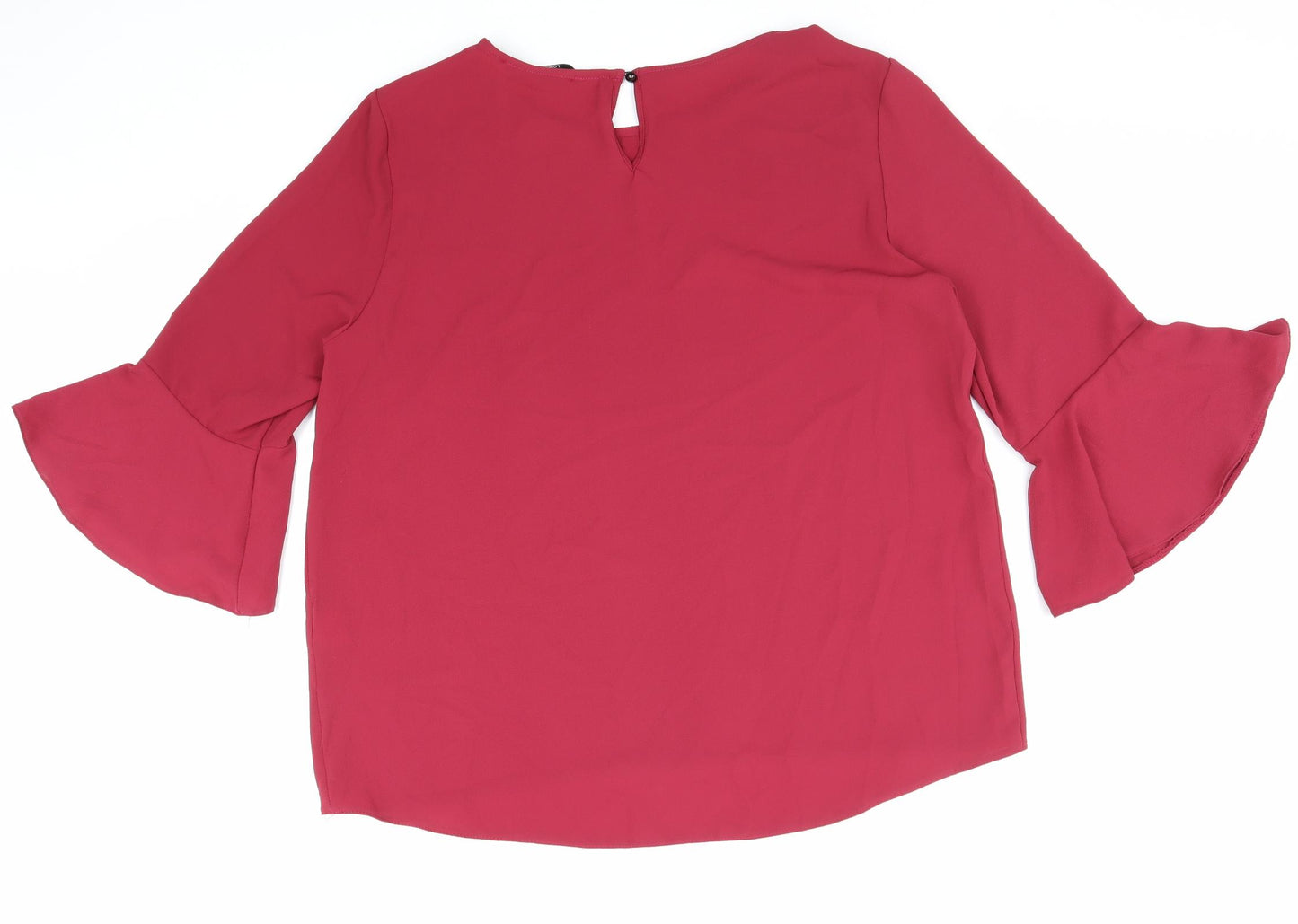 Marina Kaneva Womens Red Polyester Basic Blouse Size 18 Round Neck - Flute Hem
