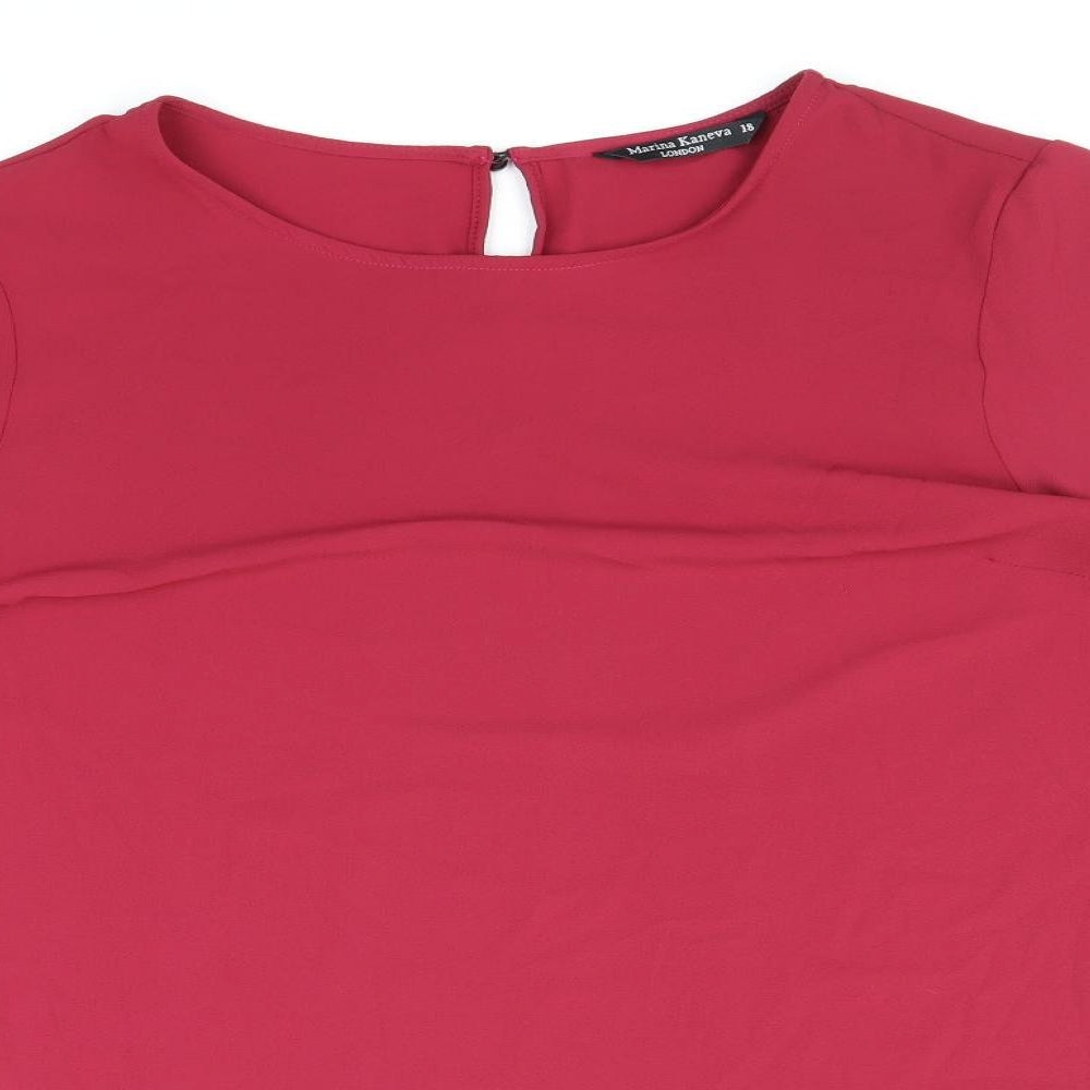 Marina Kaneva Womens Red Polyester Basic Blouse Size 18 Round Neck - Flute Hem