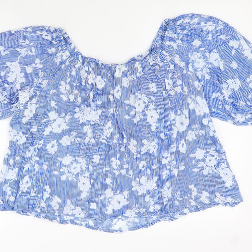 PEBBLE BAY Womens Blue Floral Viscose Basic Blouse Size L Boat Neck