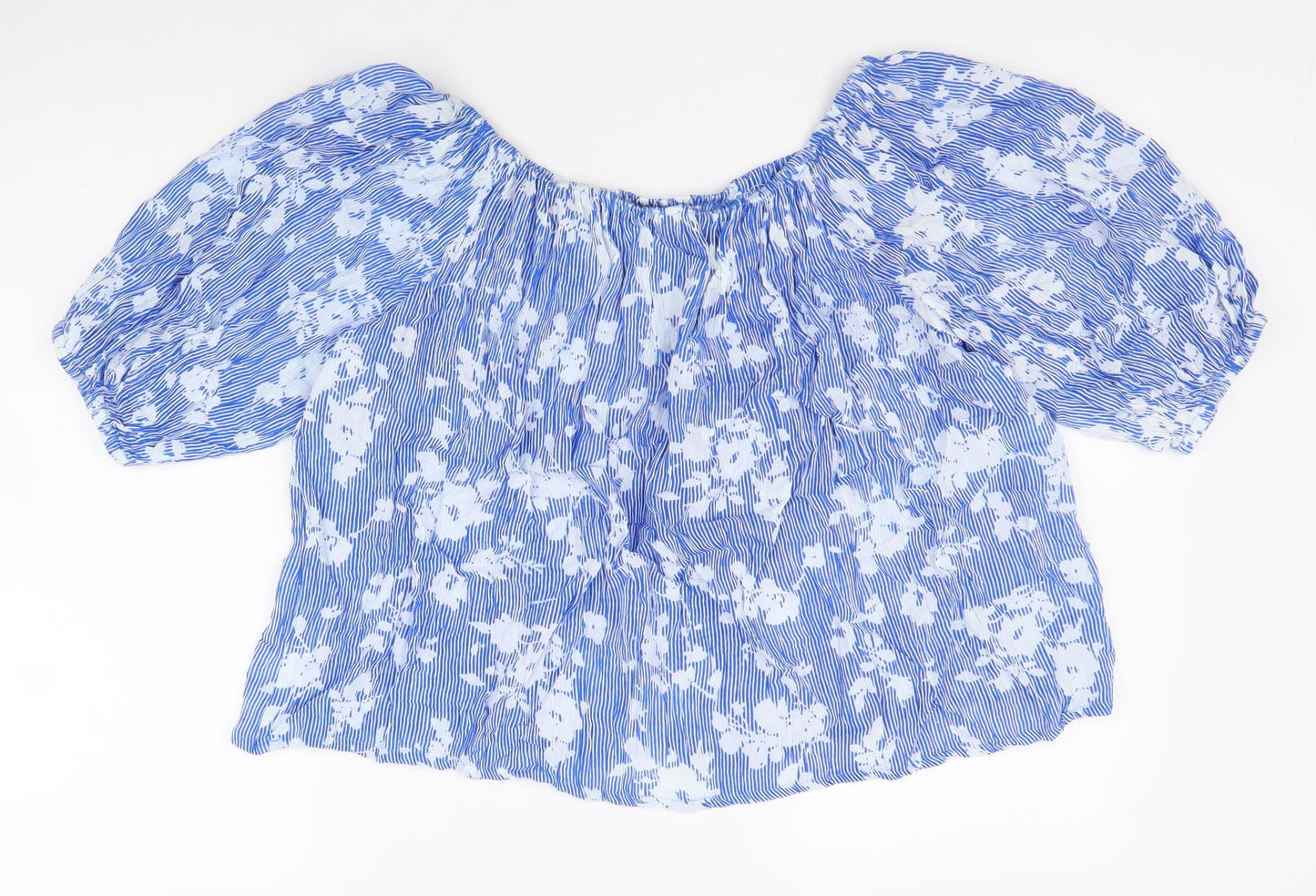 PEBBLE BAY Womens Blue Floral Viscose Basic Blouse Size L Boat Neck