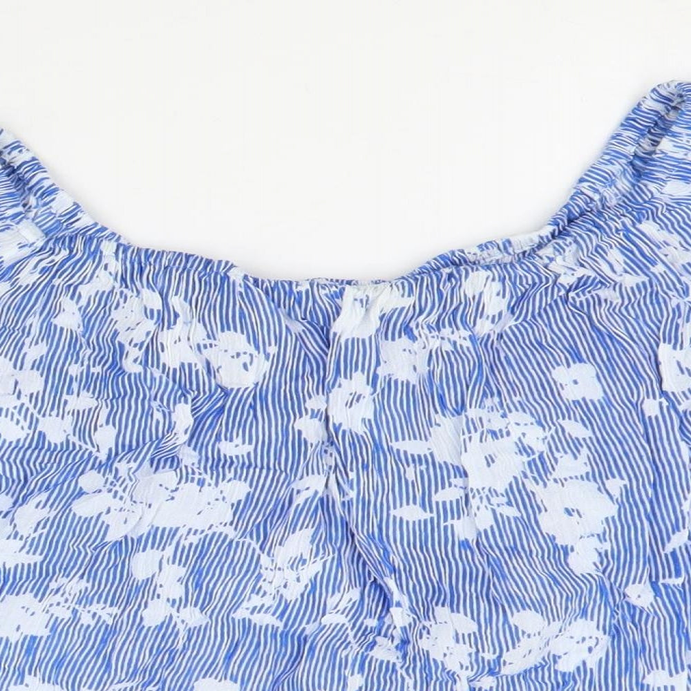 PEBBLE BAY Womens Blue Floral Viscose Basic Blouse Size L Boat Neck