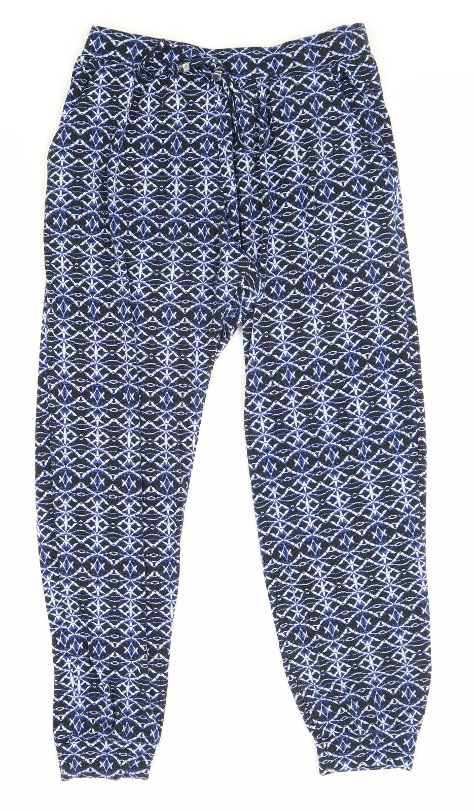 Primark Womens Multicoloured Geometric Polyester Trousers Size 12 Regular Drawstring