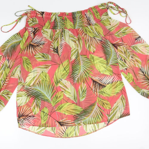 Papaya Womens Multicoloured Geometric Polyester Basic Blouse Size 10 Off the Shoulder - Leaf Print