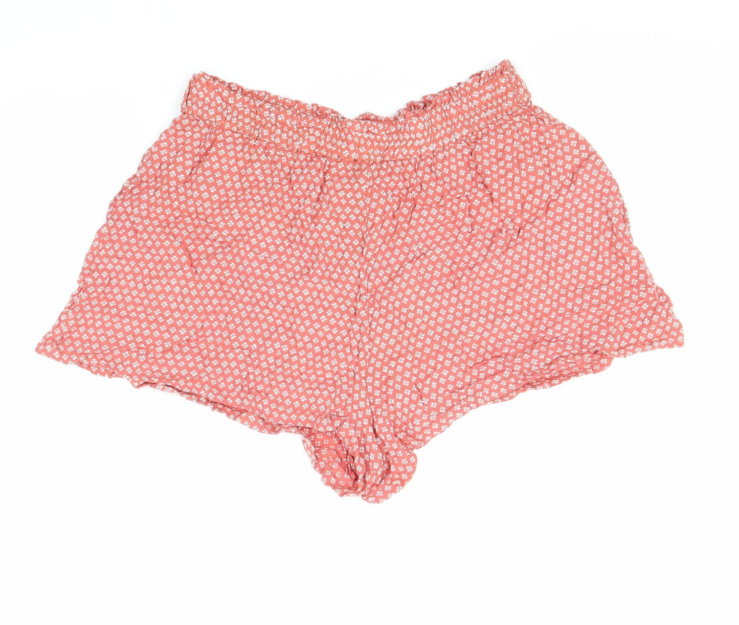 Primark Womens Red Geometric 100% Viscose Paperbag Shorts Size 14 L3 in Regular