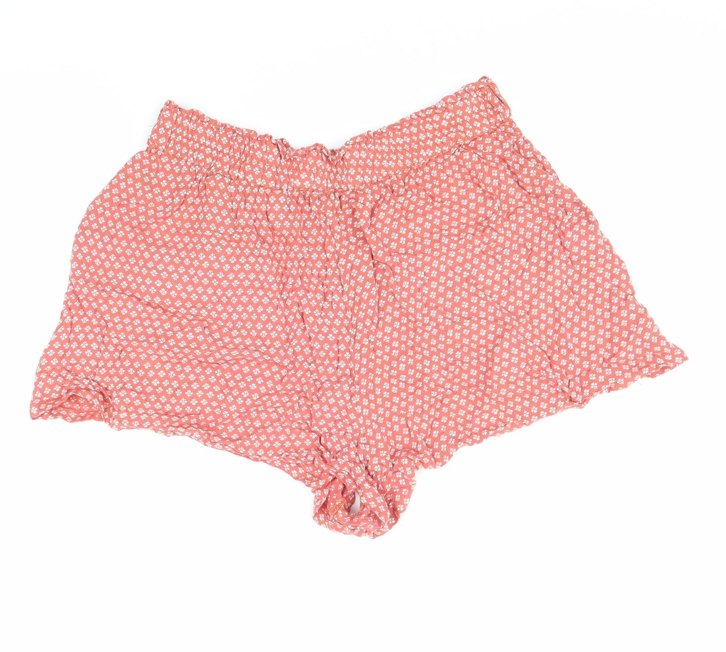 Primark Womens Red Geometric 100% Viscose Paperbag Shorts Size 14 L3 in Regular