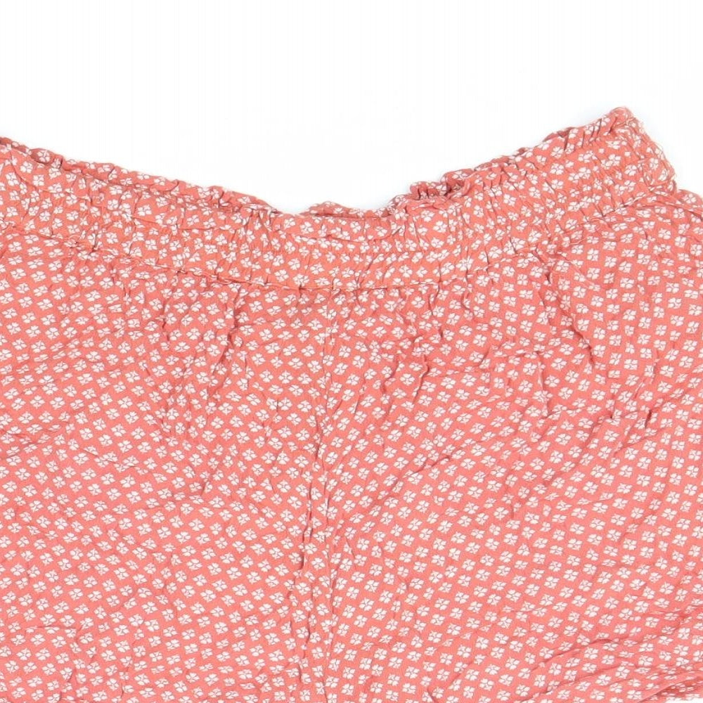 Primark Womens Red Geometric 100% Viscose Paperbag Shorts Size 14 L3 in Regular