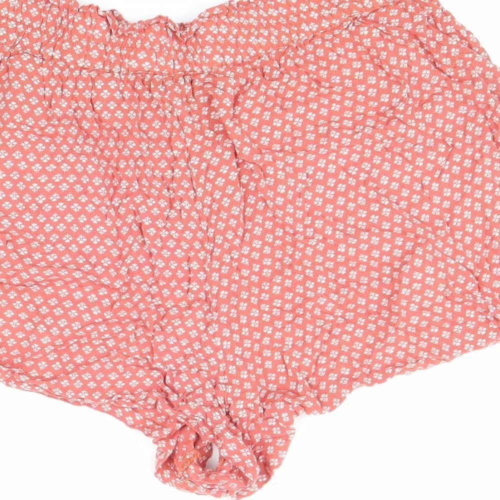 Primark Womens Red Geometric 100% Viscose Paperbag Shorts Size 14 L3 in Regular