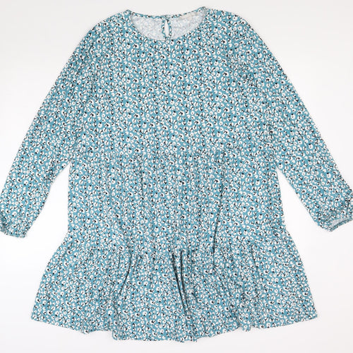PEBBLE BAY Womens Blue Floral Polyester Shift Size 14 Round Neck Button