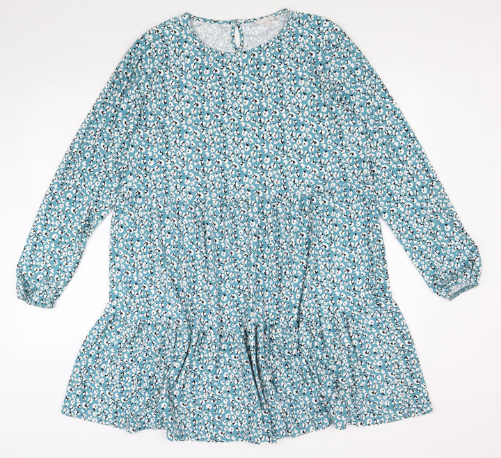 PEBBLE BAY Womens Blue Floral Polyester Shift Size 14 Round Neck Button