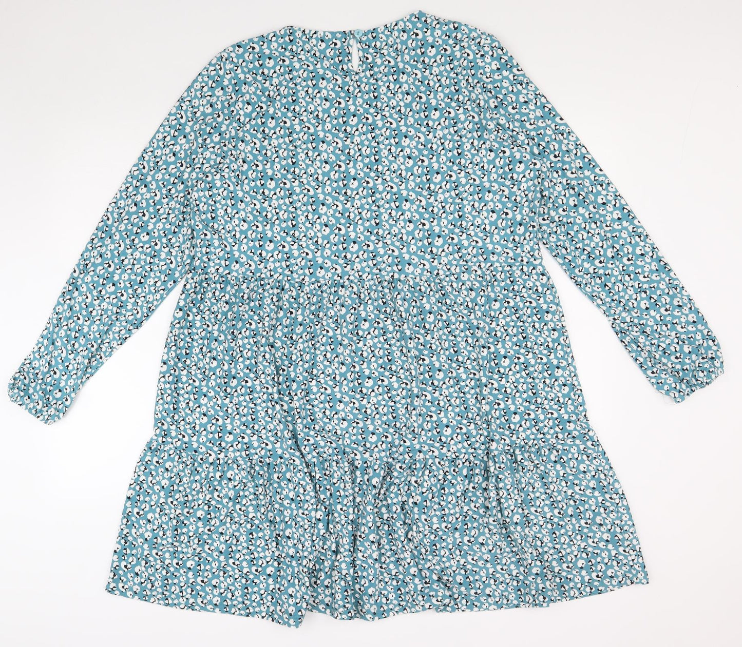 PEBBLE BAY Womens Blue Floral Polyester Shift Size 14 Round Neck Button