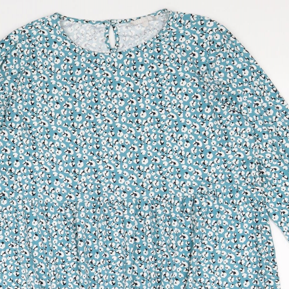 PEBBLE BAY Womens Blue Floral Polyester Shift Size 14 Round Neck Button