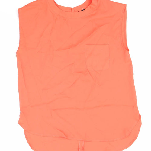 Mango Womens Orange Polyester Basic Blouse Size XS Round Neck