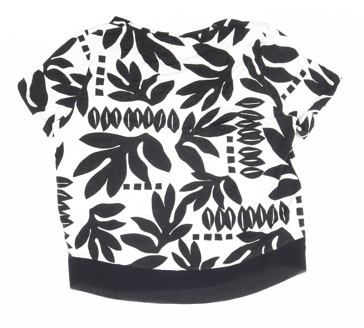 Marks and Spencer Womens Black Geometric Polyester Basic Blouse Size 14 V-Neck