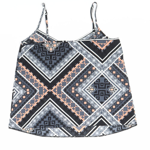 Miss Selfridge Womens Multicoloured Geometric Polyester Camisole Blouse Size 10 V-Neck