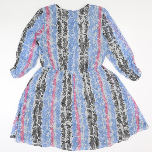 Limited Collection Womens Multicoloured Geometric Polyester Fit & Flare Size 10 Round Neck Zip