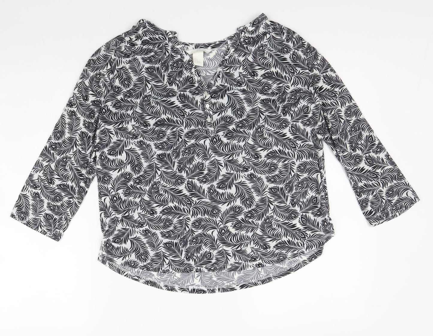 H&M Womens Black Geometric Polyester Basic Blouse Size S V-Neck