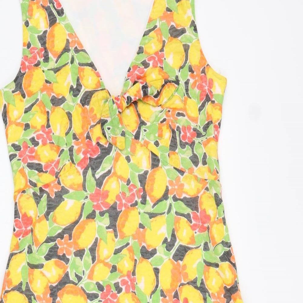 Roman Womens Multicoloured Geometric Polyester A-Line Size 10 V-Neck Pullover - Lemon Pattern