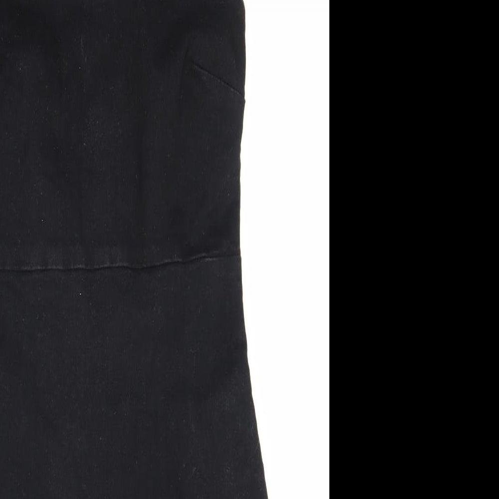 Zara Womens Black 100% Cotton Tank Dress Size S Square Neck Zip