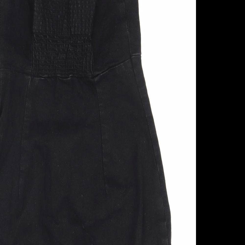 Zara Womens Black 100% Cotton Tank Dress Size S Square Neck Zip
