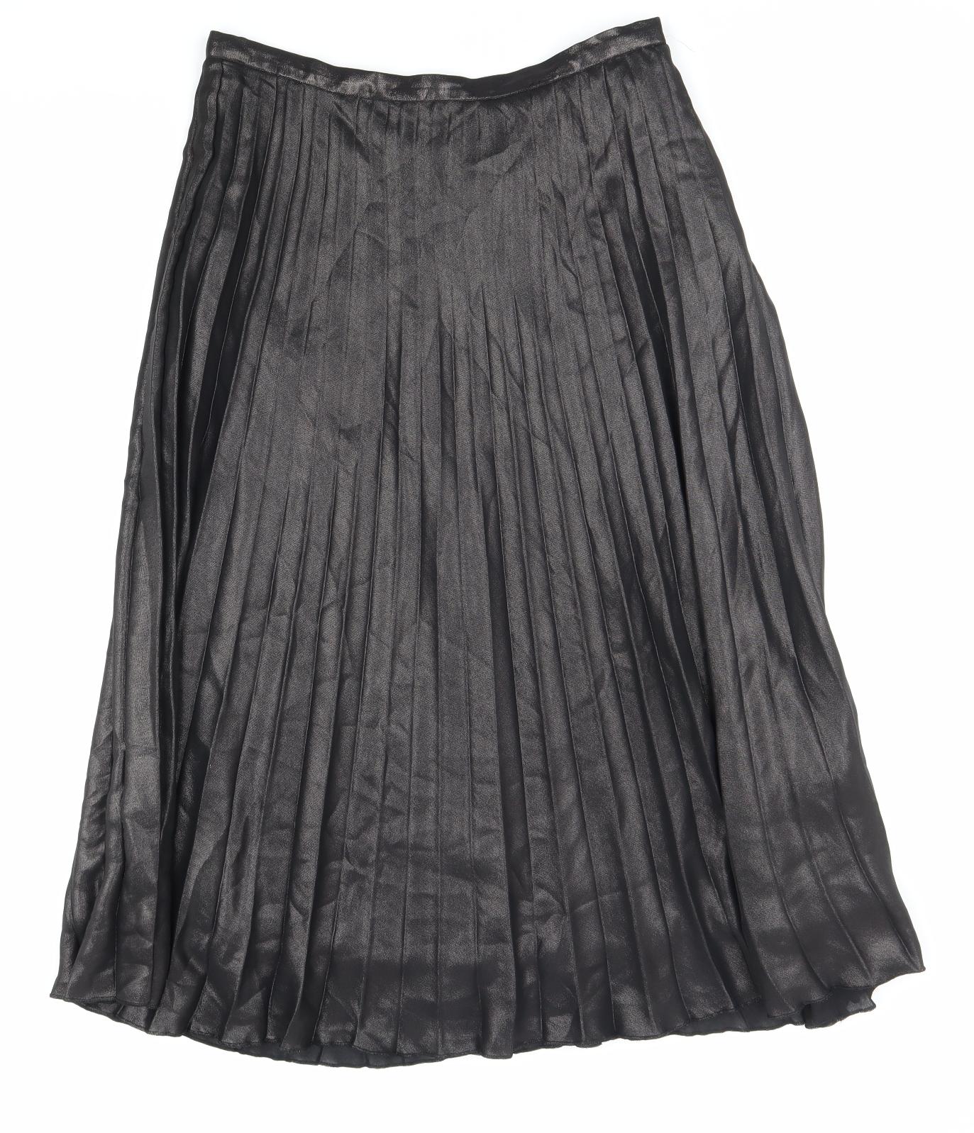 Marks and Spencer Womens Black Polyester Pleated Skirt Size 12 Zip