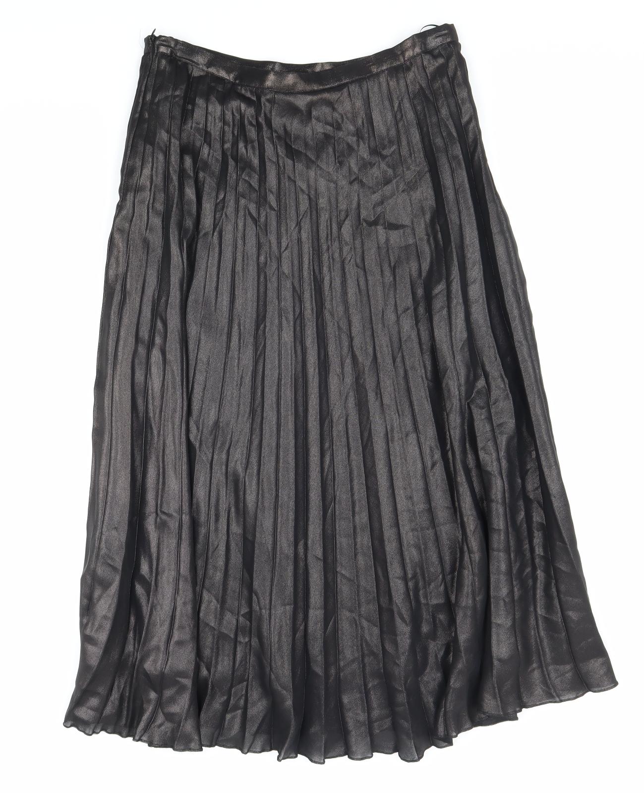 Marks and Spencer Womens Black Polyester Pleated Skirt Size 12 Zip