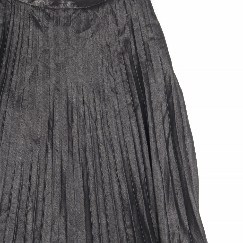 Marks and Spencer Womens Black Polyester Pleated Skirt Size 12 Zip