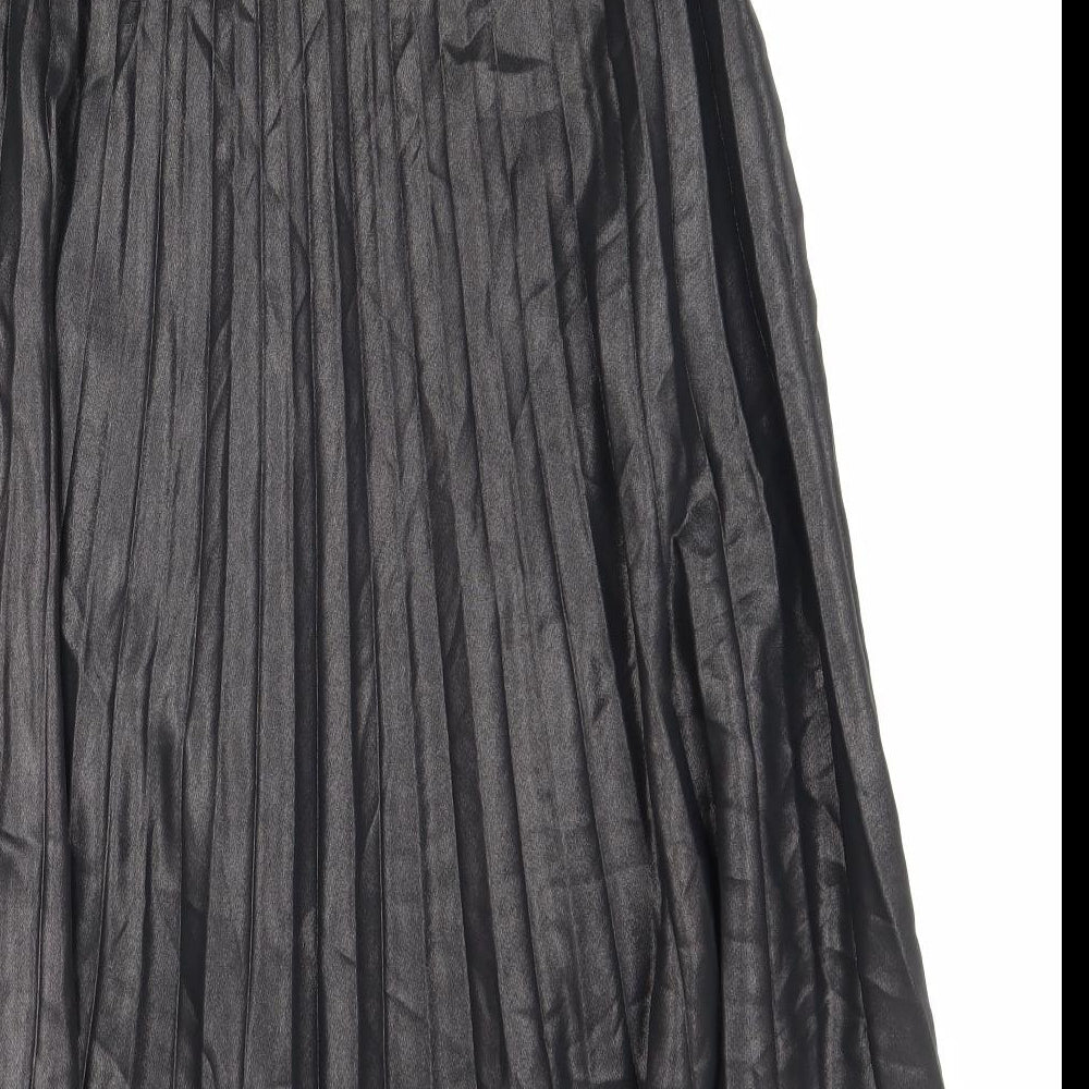 Marks and Spencer Womens Black Polyester Pleated Skirt Size 12 Zip