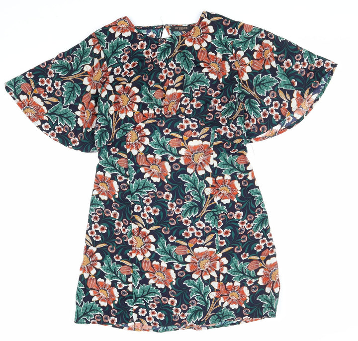 In Vogue Womens Multicoloured Floral Polyester Shift Size L Boat Neck Button