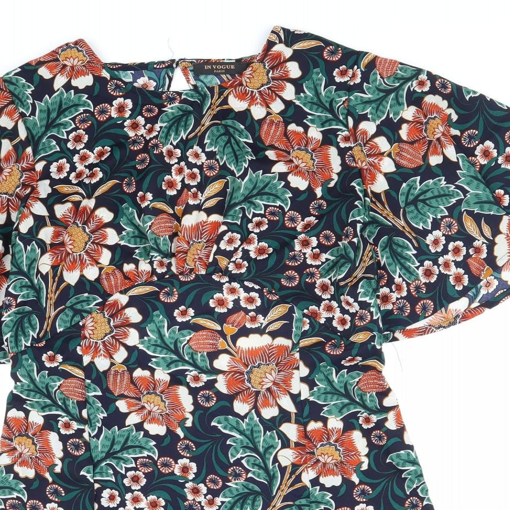 In Vogue Womens Multicoloured Floral Polyester Shift Size L Boat Neck Button