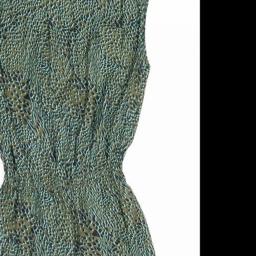 VILA Womens Green Animal Print Polyester Shift Size XS Boat Neck Pullover