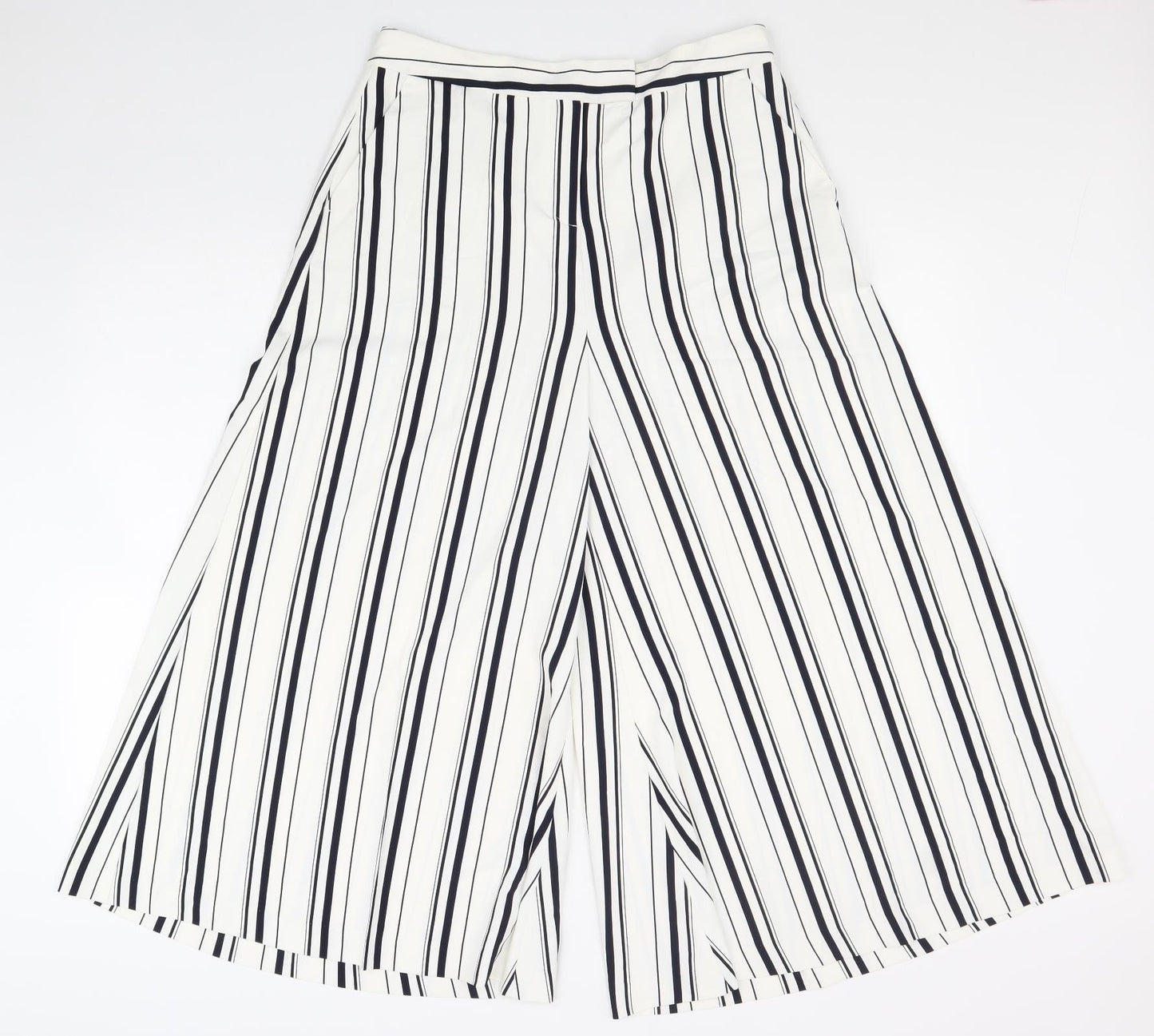 Marks and Spencer Womens White Geometric Polyester Trousers Size 12 Regular Zip