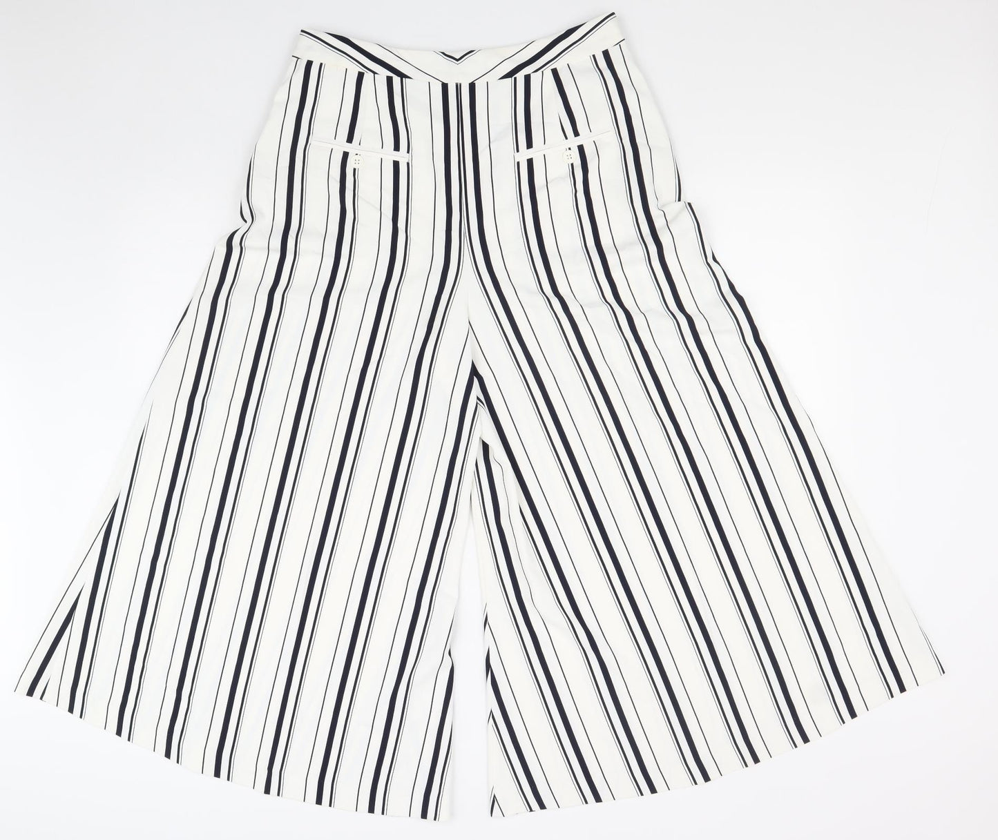 Marks and Spencer Womens White Geometric Polyester Trousers Size 12 Regular Zip