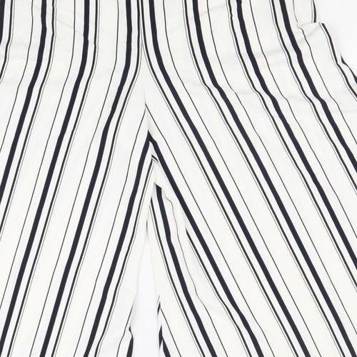 Marks and Spencer Womens White Geometric Polyester Trousers Size 12 Regular Zip