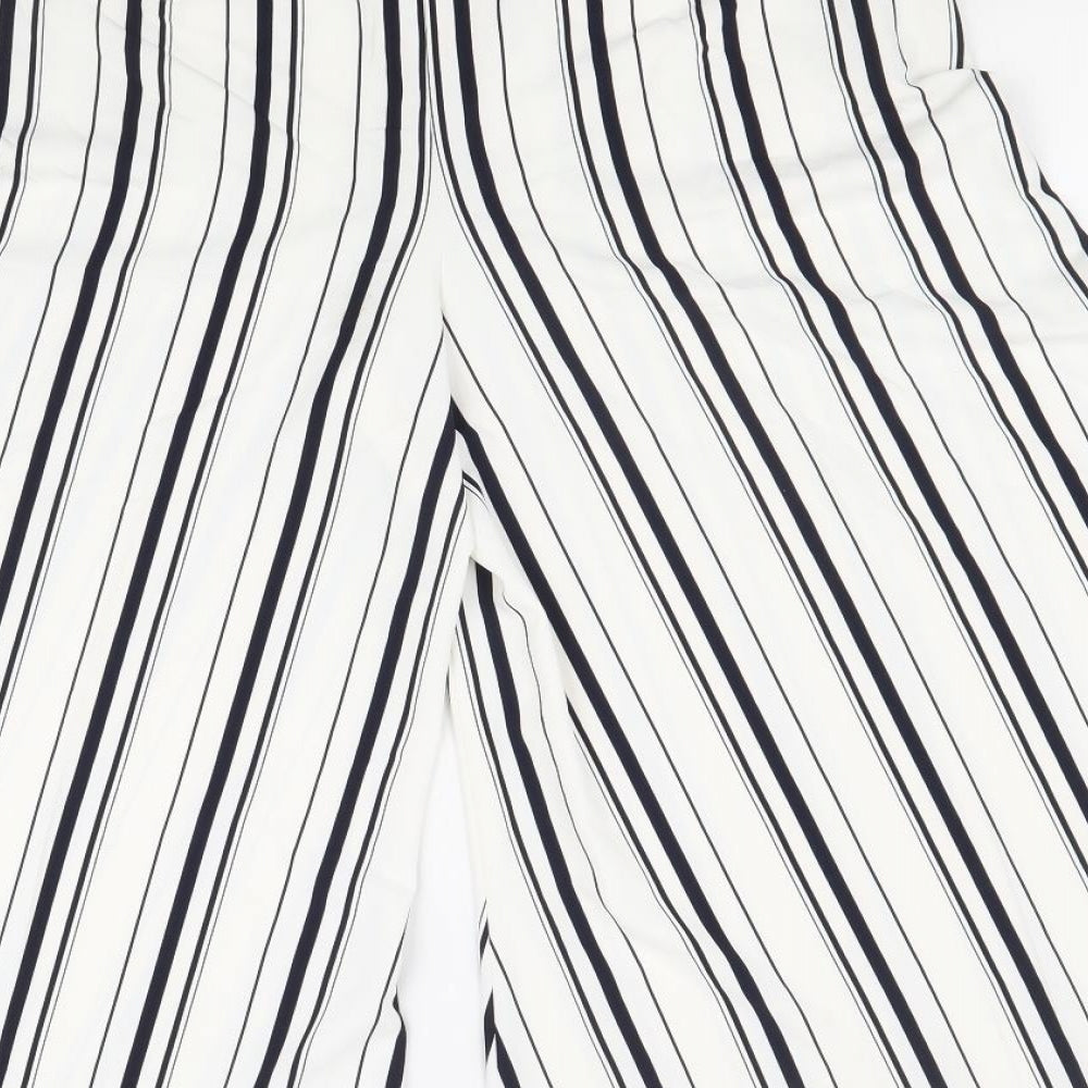 Marks and Spencer Womens White Geometric Polyester Trousers Size 12 Regular Zip