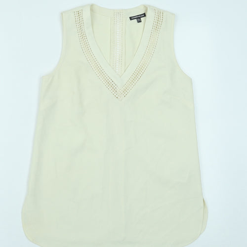 Warehouse Womens Beige Polyester Basic Tank Size 6 V-Neck - Lace Detail