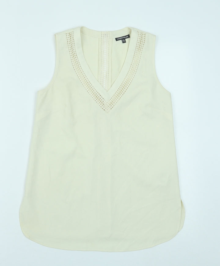Warehouse Womens Beige Polyester Basic Tank Size 6 V-Neck - Lace Detail