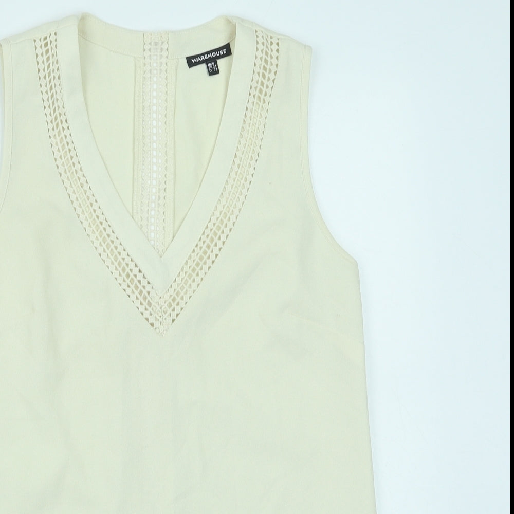 Warehouse Womens Beige Polyester Basic Tank Size 6 V-Neck - Lace Detail