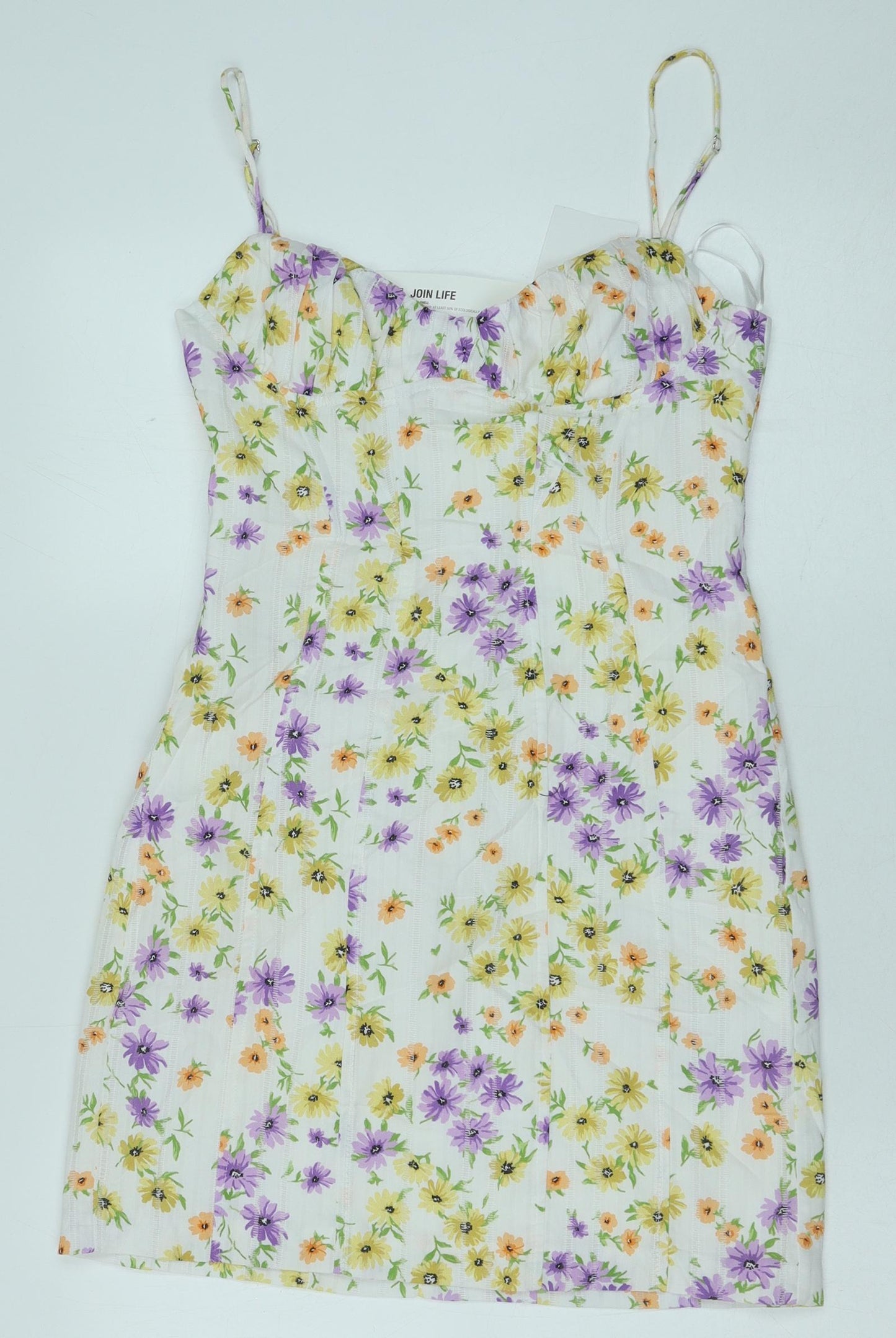 Zara Womens White Floral Cotton Mini Size S Sweetheart Zip