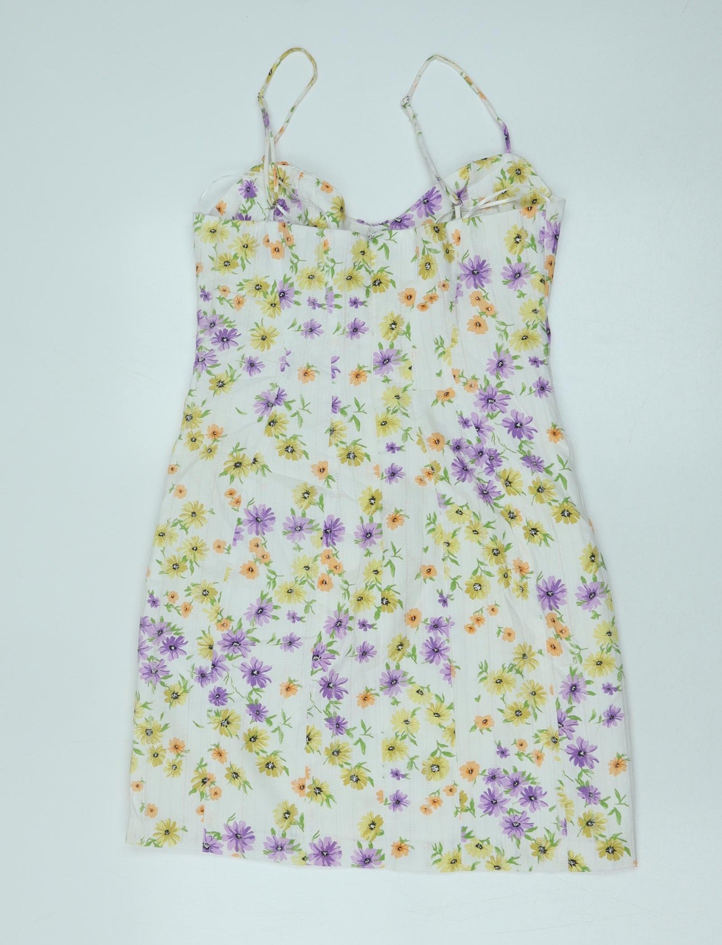 Zara Womens White Floral Cotton Mini Size S Sweetheart Zip