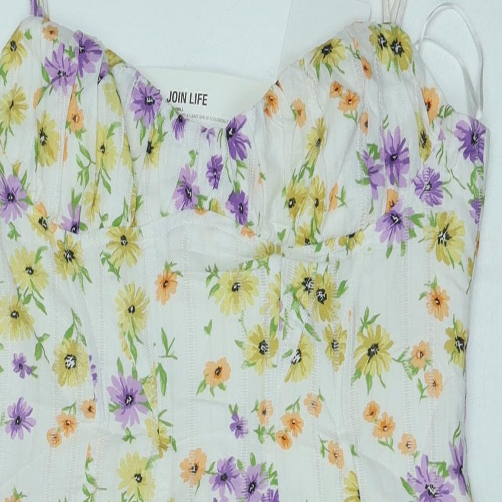 Zara Womens White Floral Cotton Mini Size S Sweetheart Zip