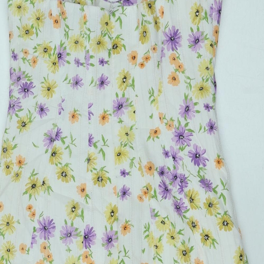 Zara Womens White Floral Cotton Mini Size S Sweetheart Zip