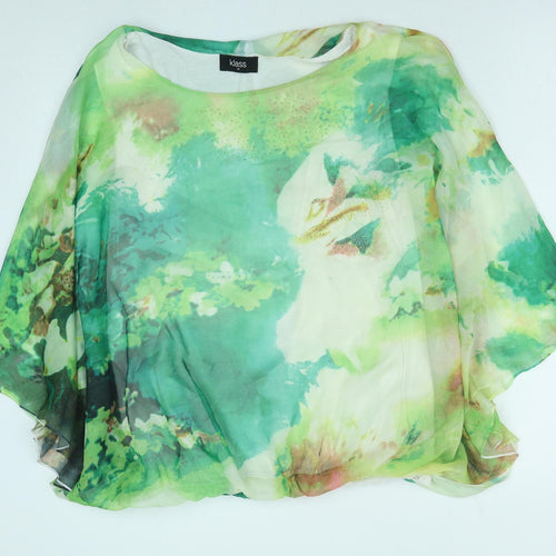 Klass Womens Green Geometric Polyester Basic Blouse Size M Round Neck