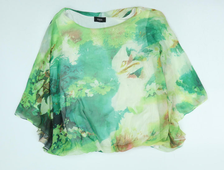 Klass Womens Green Geometric Polyester Basic Blouse Size M Round Neck