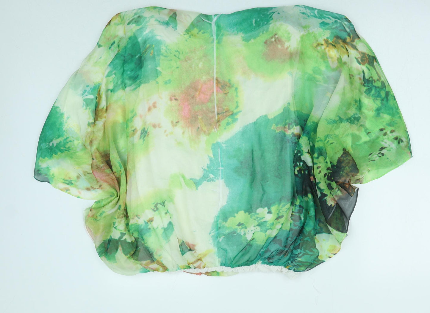 Klass Womens Green Geometric Polyester Basic Blouse Size M Round Neck