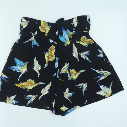 Preworn Womens Black Geometric Polyester Paperbag Shorts Size 28 in Regular Zip - Bird Print