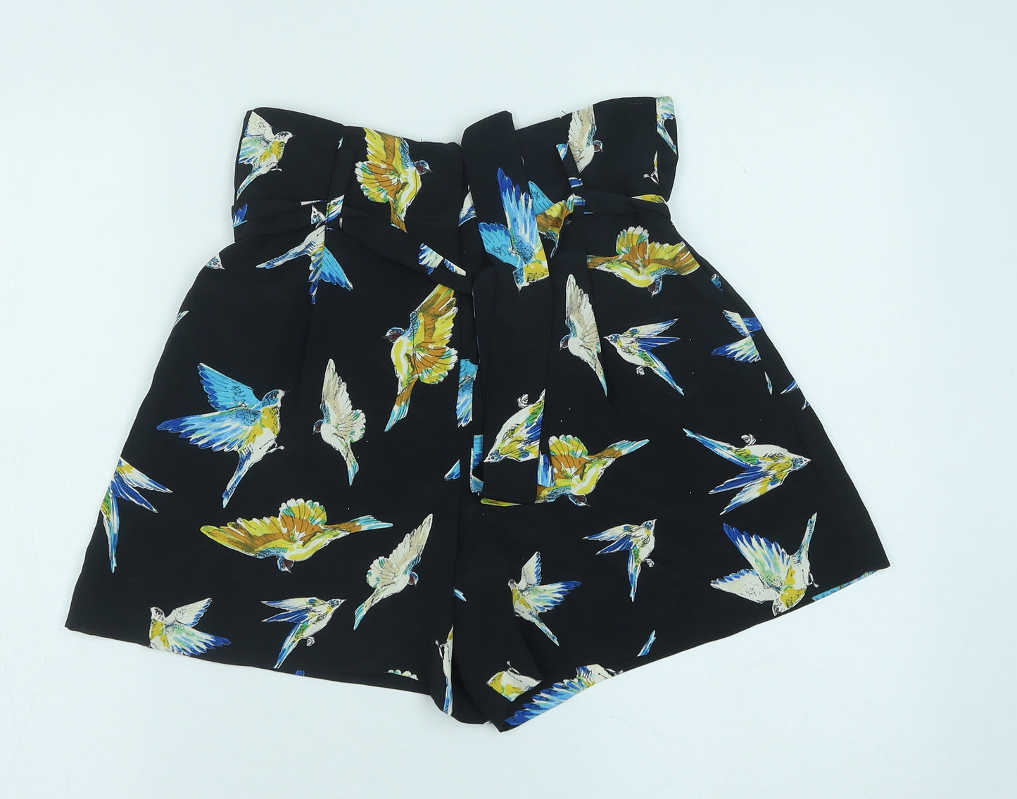 Preworn Womens Black Geometric Polyester Paperbag Shorts Size 28 in Regular Zip - Bird Print